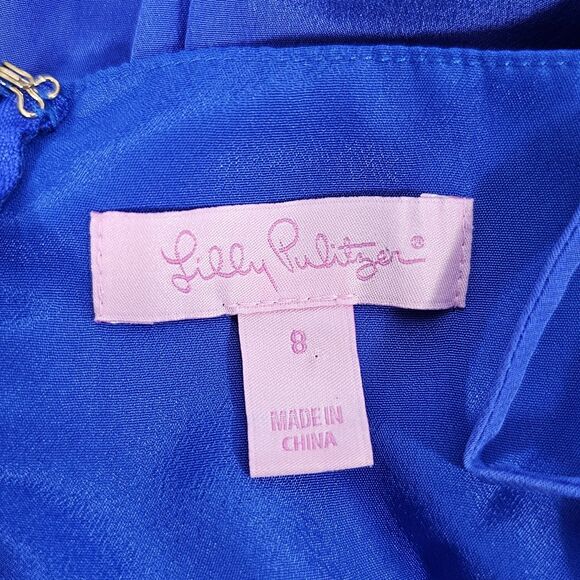 Lilly Pulitzer Kelsea Blue Silk Gold Embroidery Goddess Maxi Dress Size 8 - Picture 4 of 7